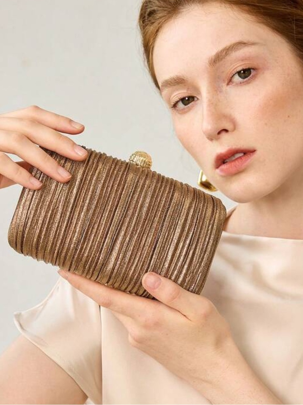 Elegant Bronze  Evening Clutch with Gold Chain